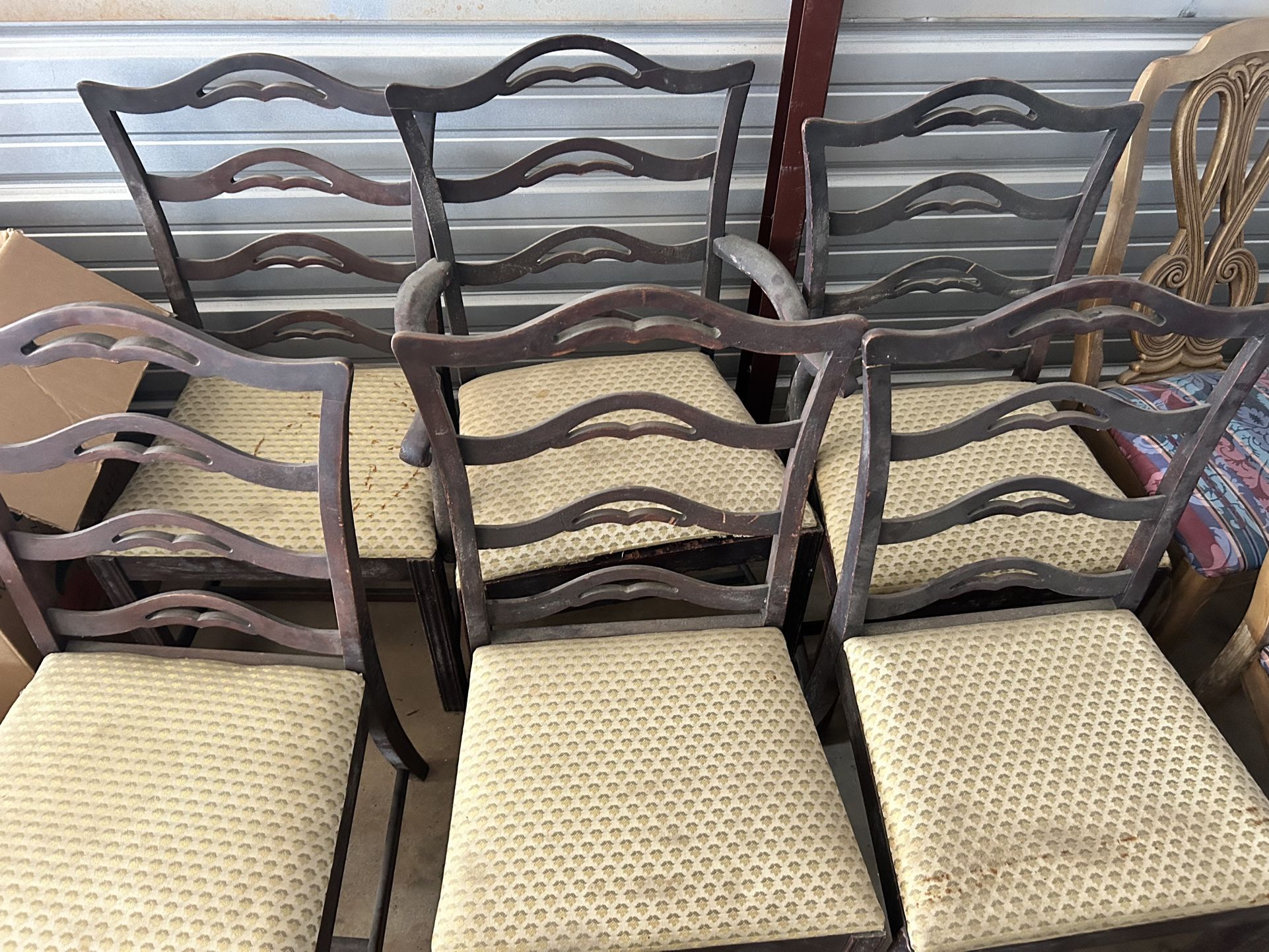 Set Of Six White Bottom Antique Dining Chairs