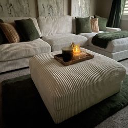4pc Sectional Sofa With Ottoman - Soft Cream Corduroy Fabric