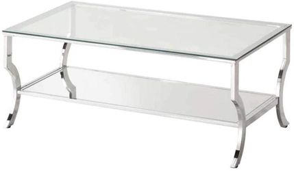 Coaster 720338 Rectangular Coffee Table with Mirrored Shelf Chrome