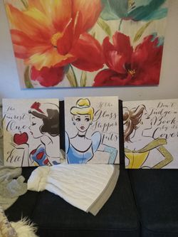 Set Of 3 Contemporary Disney Princess Prints On Canvas $20