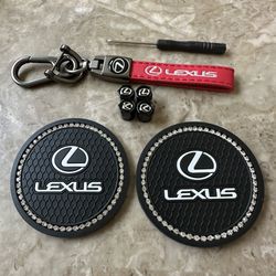 Lot for Lexus keychain tire valves cap two silicone rubber cup coasters