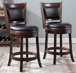 Set of 2, Homelegance Shapel Swivel Counter Height Dark Cherry Brown Chairs