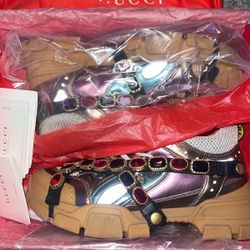 Gucci Flashtrek Removable Crystal Trainers Shoes Sneakers Preowned 