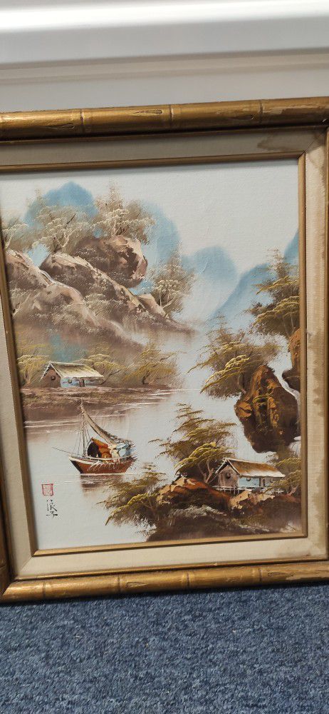 Oil Painting On Canvas Landscape With China Fishing Boat 
