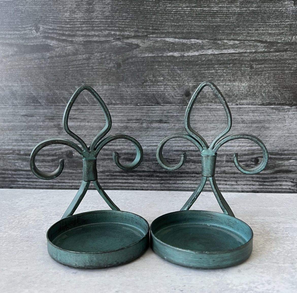 Fleur De Lis Cast Iron Candle Holders Set of 2