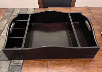 Black Wooden Serving Tray with Compartments