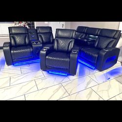 3PC BLK DUBAI PWR RECLINERS W/ LED & SPEAKERS