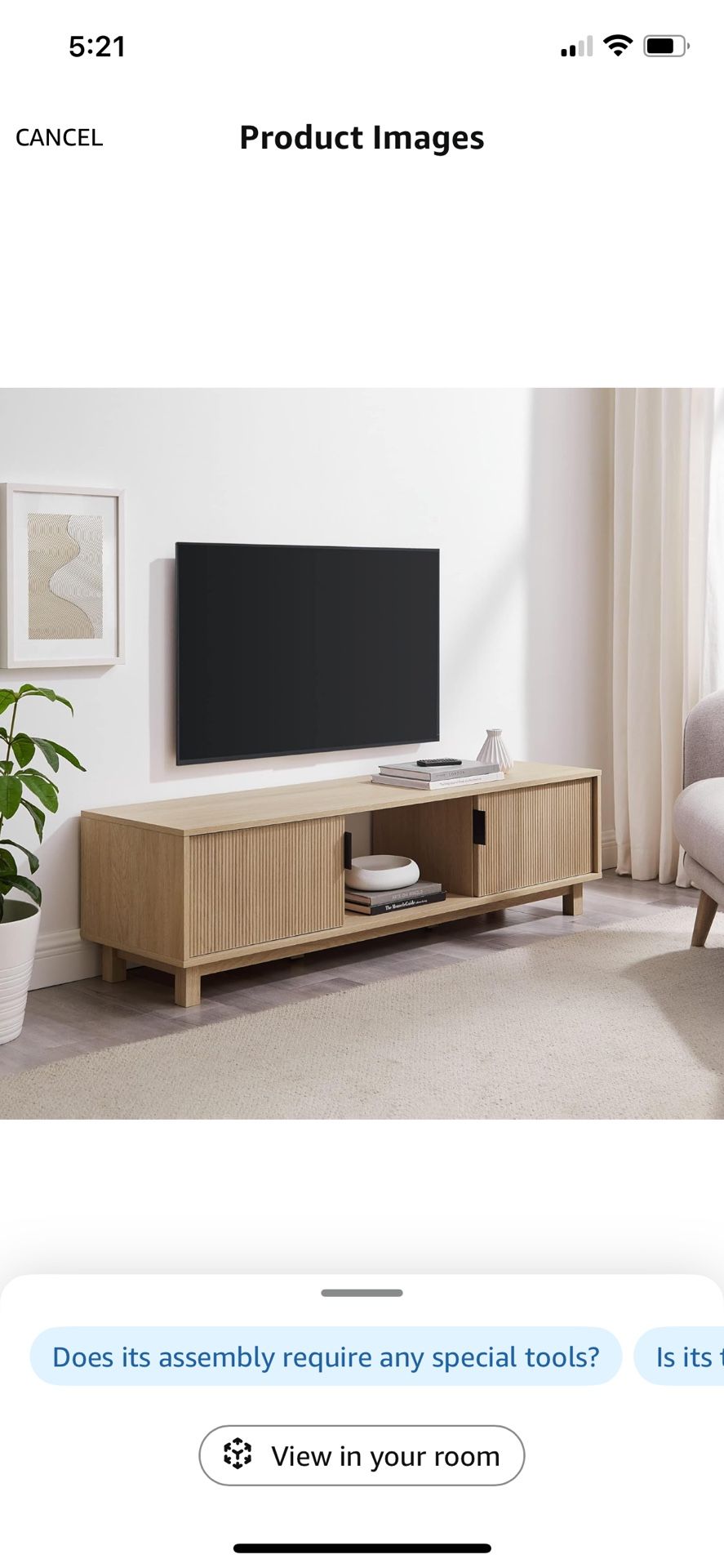 Walker Edison Walton Modern Fluted-Door Low TV Stand for TVs up to 65 Inches, 58 Inch, Coastal Oak