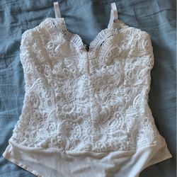 White Floral Print Lace Bodysuit