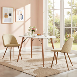 Homy Casa MICK 3PC Dining Set 47.2” Oval White Table with 2 Puz Beige Fabric Chairs for Home, Office, Apartment Open Box