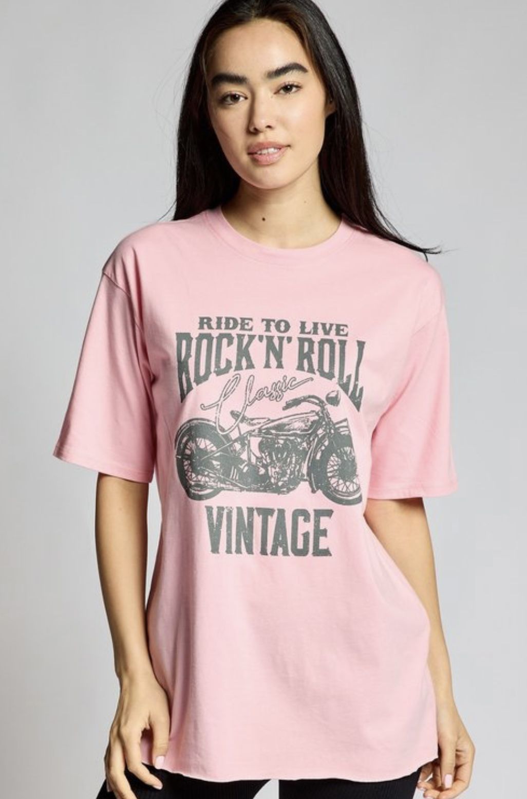 Ride to live Rock N Roll Classic tunic tee Short Sleeve Crew Raw Edge
