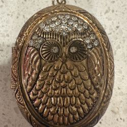 Vintage Owl Pendant Locket Gold Tone Gemstones 