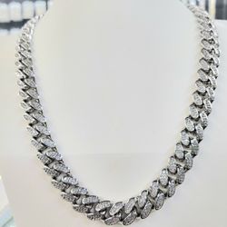 20" Necklace Cuban Link Silver Plated With Cubic Zirconia