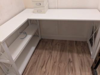 White L-Shaped Desk with Shelves
