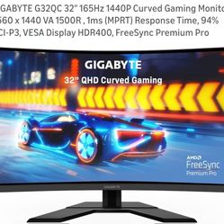 GIGABYTE G32QC 32" 165Hz 1440P Curved Gaming Monitor, 2560 x 1440 VA 1500R