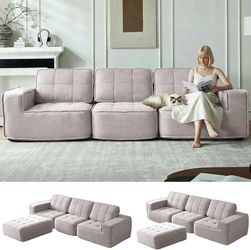 108" Boneless sectional Couch for Living Room,Convertible L-Shape Fleece Couches with Ottoman, Cloud Modular Sofa with Deep Seat
