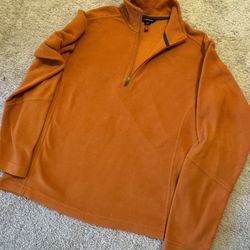 Lands End Mens Size M 38-40 Orange Fleece Pullover