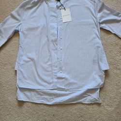 WW Wear blue white stripe blouse tunic shirt Pearl button M clothing staple capsule 