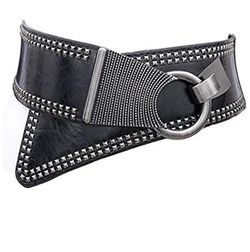 Waist Belt Women's Leather Fashion Wide Elastic Waistband With Punk Rivets Studs