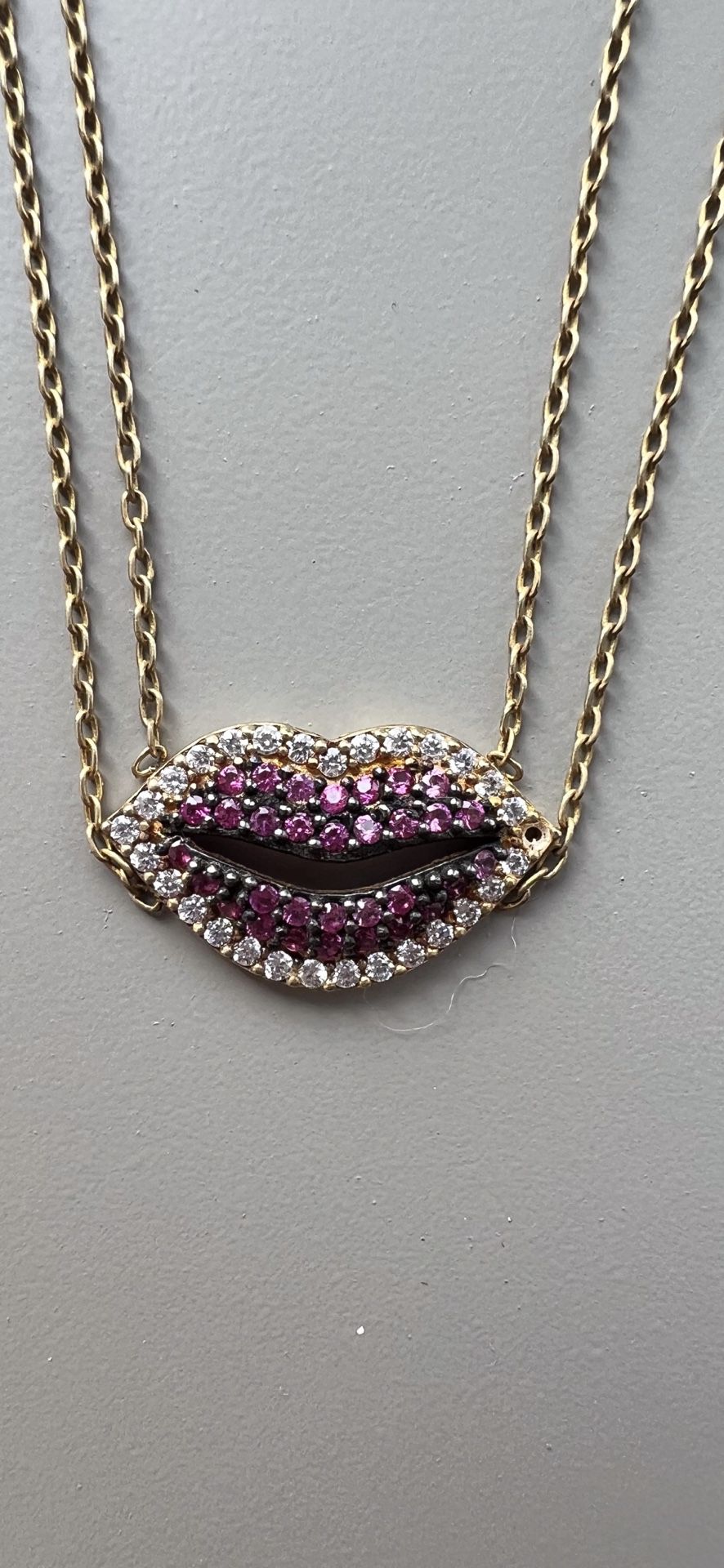 Pink and Gold Lip Choker / Necklace