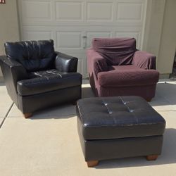Leather Chairs, Ottoman, Dark Brown