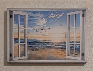 Faux Window Beach Scene Wall Art