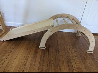 Large montessori Climbing Arch with Rock Wall Climbing Ramp / Slide plus cushion