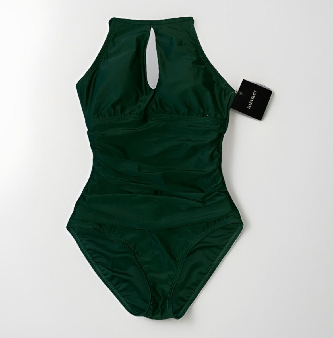 NWT Ellen Tracy One Piece Dark Sage Halter Summer Beach Swimsuit SZ 6 NEW Green
