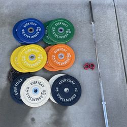 Weight set + barbell + rack
