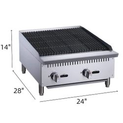 WESTLAKE 24" 2 Burner Restaurant Commercial Gas Countertop Radiant Charbroiler BBQ Grill 70,000,000 BTU Stainless Steel