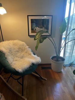 Green Velvet Rocking Chair with Metal Frame