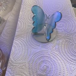 Beautiful & Nice. 🥰No Chips No Cracks. $6. Blue Glass Butterfly On A Mirror.