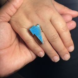 Turquoise Thunderbolt Ring Size 8 925 Sterling Silver Handmade Statement