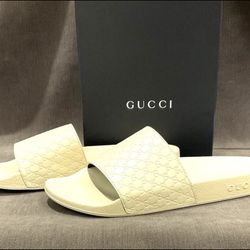 Gucci MICROGUCCISSIMA Soft Cream Leather Unisex Slides Sandals Flip-flops NWB 📦