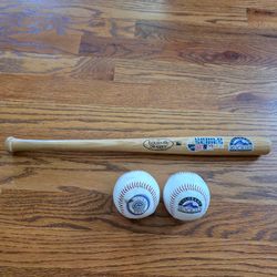 Colorado Rockies Opening Day 1993 & Inaugural Year Balls/2007 World Series Mini Bat