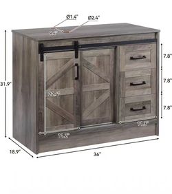 #D 36" Farmhouse Bathroom Vanity with Sink, Bathroom Storage Cabinet with Sliding Barn Doors & Drawers, Freestanding Vanity with Blue Boat Glass Vesse