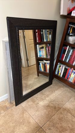 Large Decorative Wood Mirror Dark Brown 