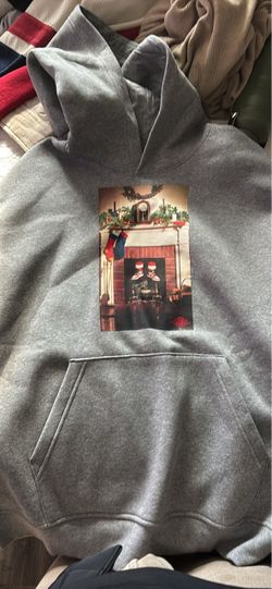 Gray Hoodie with Christmas Fireplace Graphic