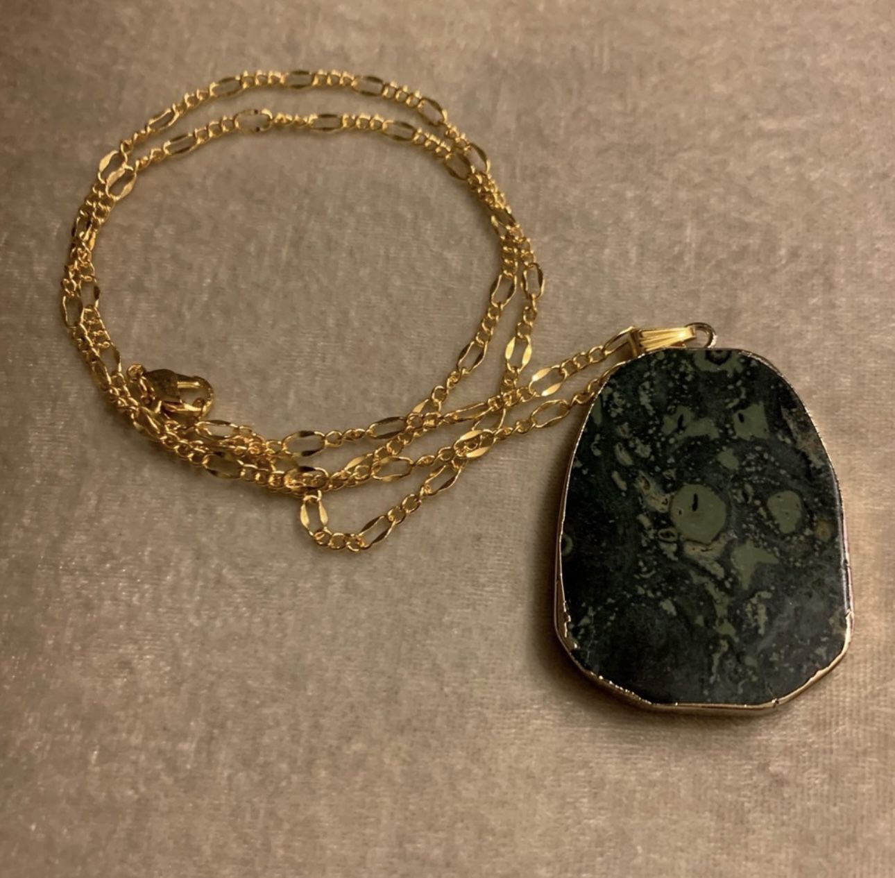Kambaba  Jasper Pendant With A Brass Gold Plated Chain Necklace