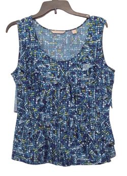 Laura Ashley Sleeveless Blouse Ruffle Front Top, Multicolor, Sz PL, Pre-owned