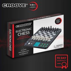 Electronic Magnetic Chess and Checkers Set 10", 8-in-1 Board Games, Digital Staunton Chess Board Game Sets for Adults & Kids, Teenager Toys, Gifts for