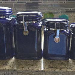 Set Of 4 Cobalt Blue Canisters 
