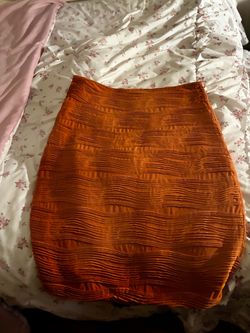 Orange Textured Mini Skirt