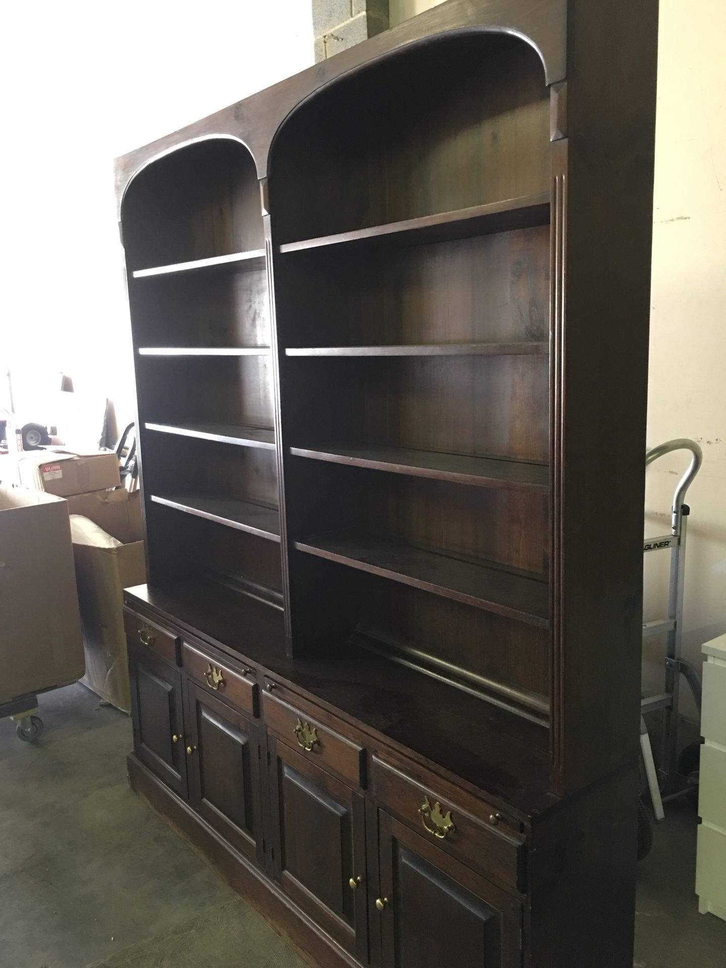 Beautiful brown wooden cabinet with hutch