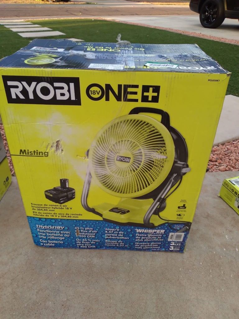 MISTING FAN RYOBI 18V BATTERY AND CHARGER INCLUDED for Sale in Phoenix