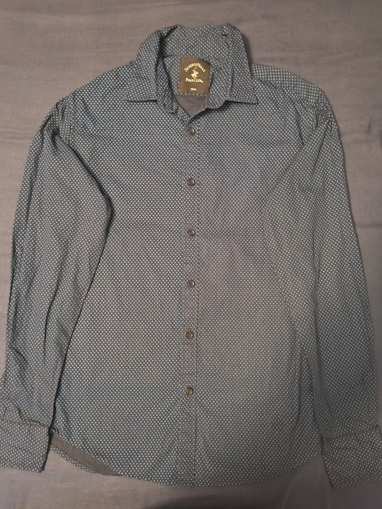 Beverly Hills Polo Club Navy Patterned Shirt - Size S
