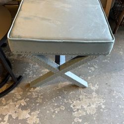 Safavieh Home Collection Palmer Sky Blue with Silver Nailhead Trim X-Bench Ottoman