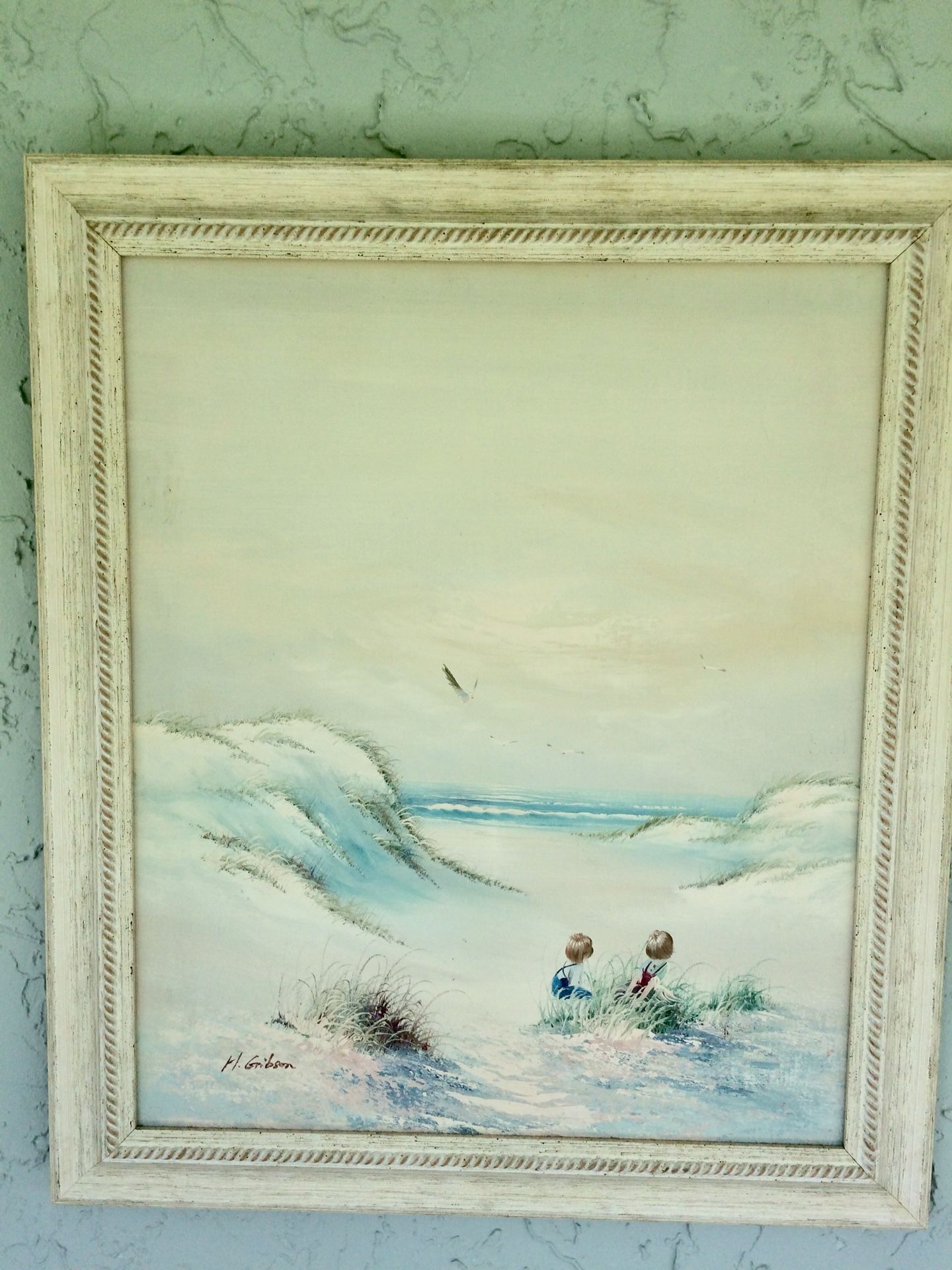 H. GIBSON Original Oil Painting on Canvas Landscape Beach Ocean Marine Scene (24”x28”)