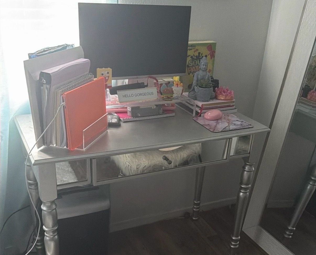 Silver and Glass Vanity Desk