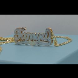 10k/14k Gold Double Name Plate Pendant Necklace 